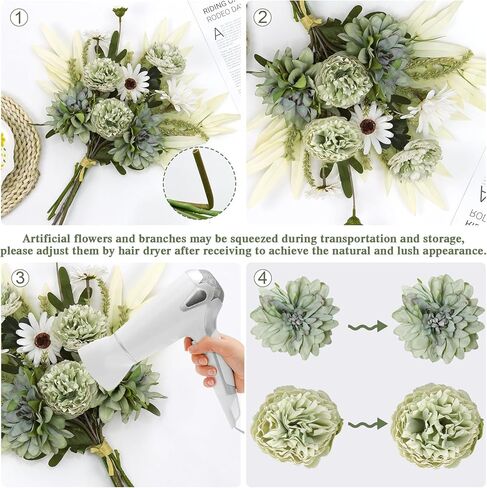 Dremisland Artificial Flowers Bouquet Silk Floral Arrangements Faux Flowers Plant for Home Decor Wedding Bride Bouquets Floral Tables Centerpieces for Home Decor Indoor Vase Table Decor (Green) in Saudi Arabia