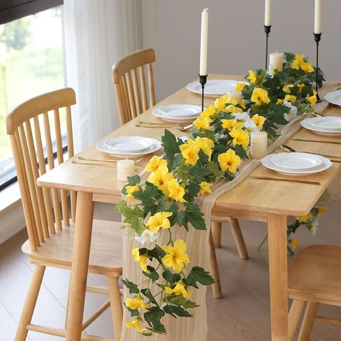 Mizii Artificial Petunias Flower Vines Garland 6 Feet Yellow Faux Morning Glory Silk Flowers Garland UV Resistant Fake Hanging Vines Plants Decorations for Outdoor Garden Indoor Home Decor (Yellow) in Kuwait