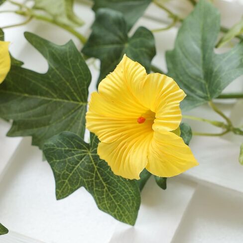 Mizii Artificial Petunias Flower Vines Garland 6 Feet Yellow Faux Morning Glory Silk Flowers Garland UV Resistant Fake Hanging Vines Plants Decorations for Outdoor Garden Indoor Home Decor (Yellow) in Kuwait