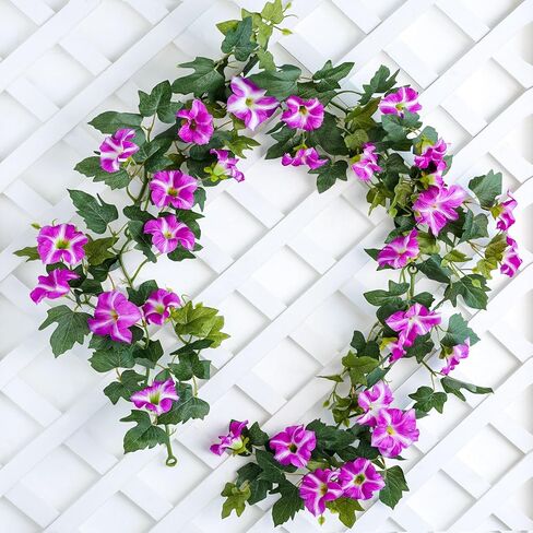 Mizii Artificial Petunias Flower Vines Garland 6 Feet Yellow Faux Morning Glory Silk Flowers Garland UV Resistant Fake Hanging Vines Plants Decorations for Outdoor Garden Indoor Home Decor (Yellow) in Kuwait