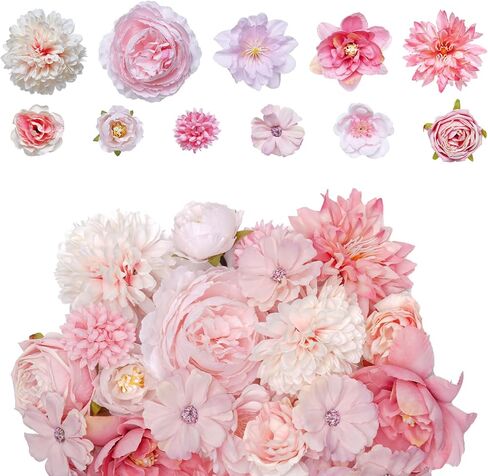 27 Pcs Faux Flowers Small Silk Artificial Flower for DIY Multicolor Flowers Craft Supplies for Wedding Party Graduation Home Decor (27, Pink) in Saudi Arabia