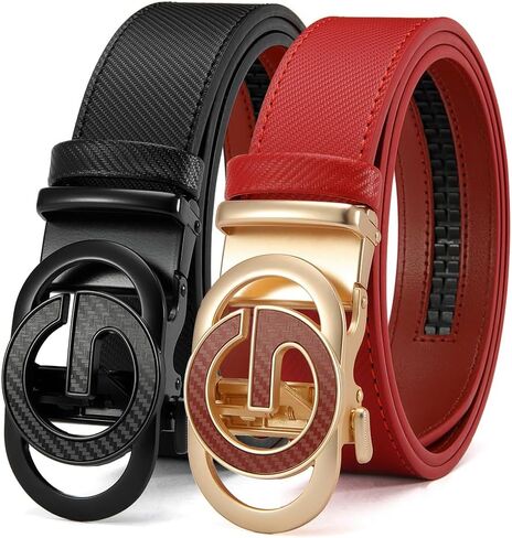 Men's Belt Leather Ratchet Belt for Men - 2 Pack Dress Casual Every Day with Adjustable Buckle, Trim to Fit in Saudi Arabia