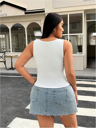 WDIRARA Women's Plus Size Rhinestone Tank Top Square Neck Sleeveless Rib Knit Tops in Saudi Arabia