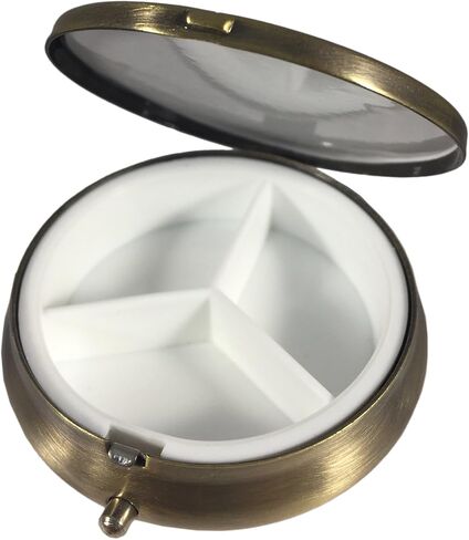 Classic Brass Daily Pocket Travel Sized Pill Box Case with Divider (Round-3 Section) in Saudi Arabia