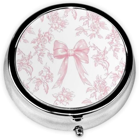 Pill Organizer 3 Compartment Cute Mini Metal Pill Holder, Travel Portable Small Pill Case Pocket for Woman - Pink Bow in Saudi Arabia