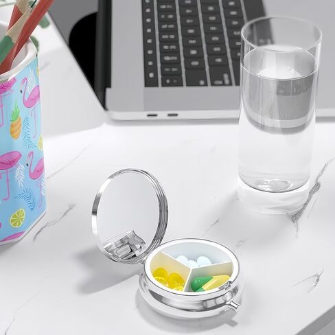 Pill Organizer 3 Compartment Cute Mini Metal Pill Holder, Travel Portable Small Pill Case Pocket for Woman - Pink Bow in Saudi Arabia