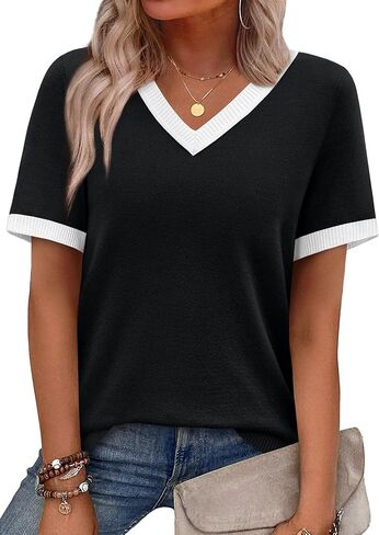 WIHOLL Short Sleeve Sweater for Women V Neck Spring Summer Tops Work Business Casual Outfits Trendy Clothes in Saudi Arabia