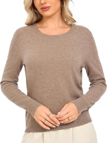 Pullover Sweaters for Women - 100% Merino Wool Fitted Crewneck Sweater Cozy Lightweight Base Layer Knit Long Sleeves in Saudi Arabia