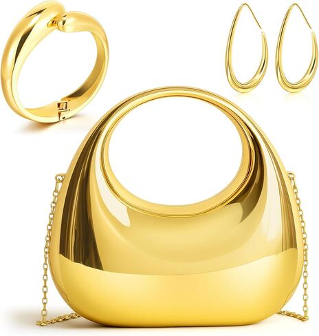 Quelay 3 Pcs Clutch Purse Jewelry Set for women Evening Prom Purses Metallic Handbag jewelry accessories Bracelet Earrings for Formal Wedding Banquet Retro in Kuwait