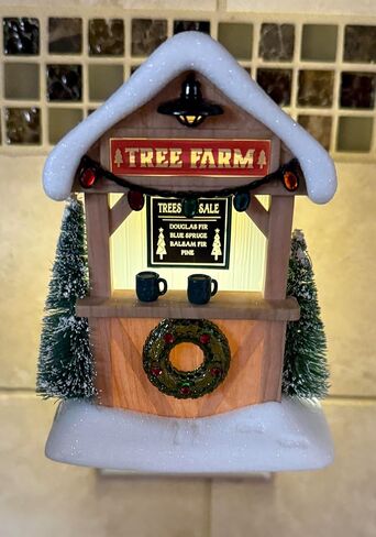 Bath & Body Works Realistic Tree Farm Stand with Pine Trees, Wreaths and Green Mugs Wallflowers Nightlight Plug in Saudi Arabia