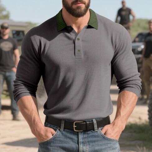 Mens Knit Polo Shirts Casual Long Sleeve Classic Polo Shirts Lightweight Button Down Golf Shirts in Saudi Arabia