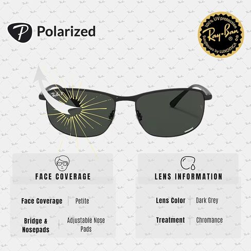 Ray-Ban RB3671CH CHROMANCE POLARIZED Metal Sunglasses with Matte Black Frame With Chromance Dark Grey 60mm Lenses Includes an Official Eyewear Kit in Saudi Arabia