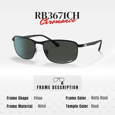Ray-Ban RB3671CH CHROMANCE POLARIZED Metal Sunglasses with Matte Black Frame With Chromance Dark Grey 60mm Lenses Includes an Official Eyewear Kit in Saudi Arabia