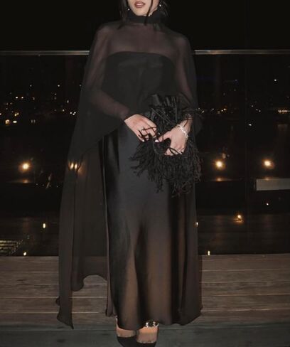 المرأة الشيفون طويل شال الرأس عالية منخفضة الرأس شير شبكة المعطف أعلى Flowy Capelets التستر in Kuwait