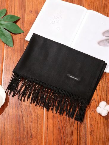 Womens Soft Black Fringed Scarf Cashmere Feel Winter Wrap Warm Fashion Accessory For Daily Travel Use in Saudi Arabia
