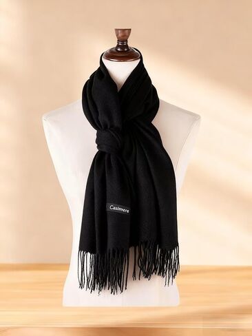 Womens Soft Black Fringed Scarf Cashmere Feel Winter Wrap Warm Fashion Accessory For Daily Travel Use in Saudi Arabia