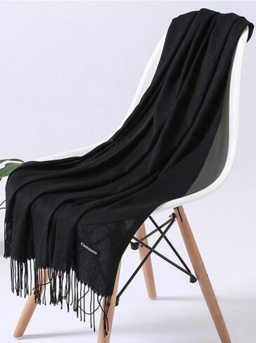 Womens Soft Black Fringed Scarf Cashmere Feel Winter Wrap Warm Fashion Accessory For Daily Travel Use in Saudi Arabia