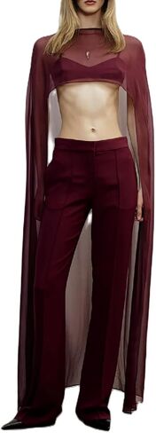 المرأة الشيفون طويل شال الرأس عالية منخفضة الرأس شير شبكة المعطف أعلى Flowy Capelets التستر in Kuwait