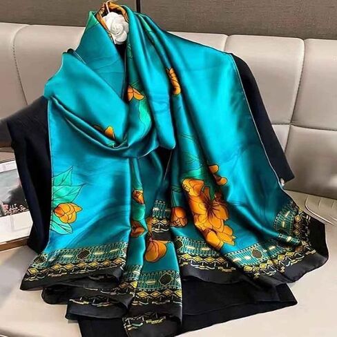 وشاح حريمي خفيف الوزن وطويل من الساتان، أوشحة عصرية، مطبوعة بزهور، واقي من الشمس، وشاح للرأس، شالات in Kuwait