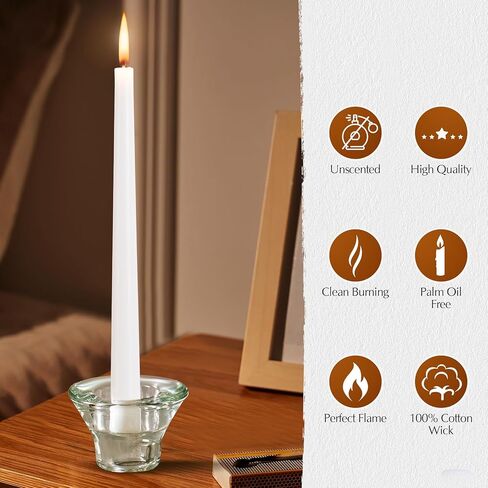 36 Pack White Taper Candles, 6-7 Hours Burn Time, Unscented and Smokeless, 4/5 x 10 Inch Dinner Candle Set for Household, Wedding, Party and Home Décor Candlesticks in Saudi Arabia