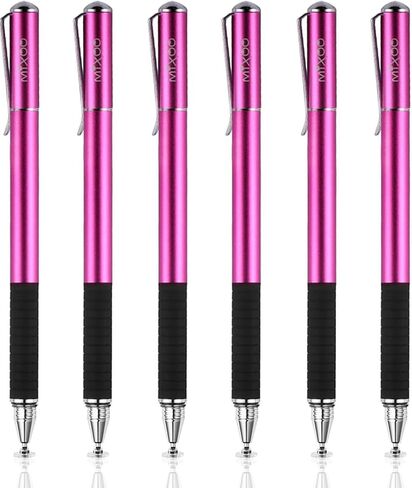 6 Pack Mixoo Stylus Pens for Touch Screens - Disc & Fiber Tip 2 in 1 High Sensitivity Universal Stylus for iPad, iPhone, Tablets and All Capacitive Touch Screens (3 Purple + 3 White) in Kuwait