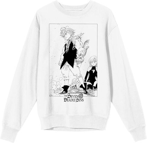 Bioworld Seven Deadly Sins Meliodas And Elizabeth Liones Adult White Crew Neck Sweatshirt-XXL in Saudi Arabia