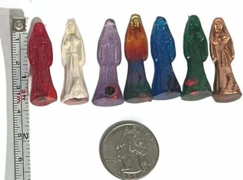 Generic CHAVARIOS 7 pieces Santa Muerte mini statues pocket size 7 pieces color set in Saudi Arabia