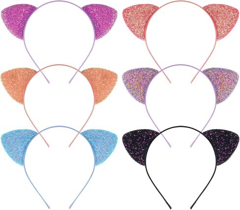 6 Pcs Leopard Cat Ears Headbands Glitter Flocking Cat Ear Headband for Woman and Girls Party Supplies in Kuwait