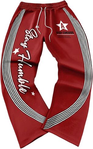 Men's Graphic Print Flared Leg Sweatpants Striped Drawstring Bell Bottom Pants in Saudi Arabia