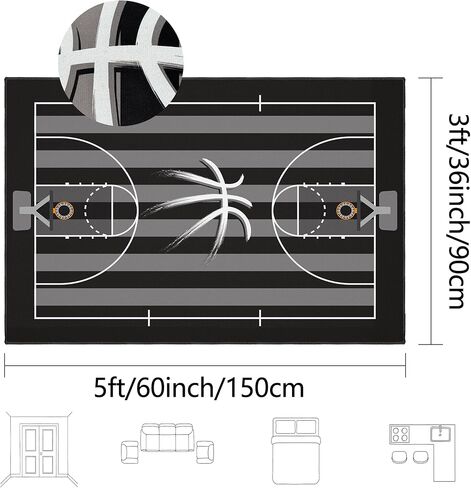 Basketball Rug Non-Slip 3x5 ft,Basketball Court Design for Bedroom Game Room Decor in Saudi Arabia