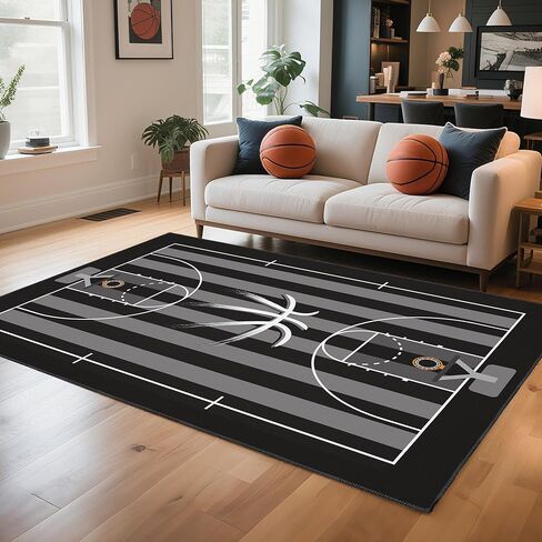 Basketball Rug Non-Slip 3x5 ft,Basketball Court Design for Bedroom Game Room Decor in Saudi Arabia