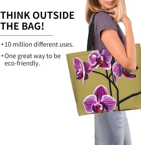 Beautiful Orchids Personalized Tote Bag for Women -Durable Canvas Shoulder Shopping Bag, Foldable Daily Purse in Saudi Arabia