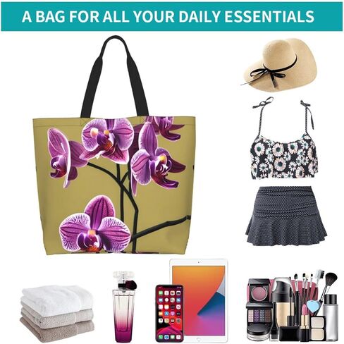 Beautiful Orchids Personalized Tote Bag for Women -Durable Canvas Shoulder Shopping Bag, Foldable Daily Purse in Saudi Arabia