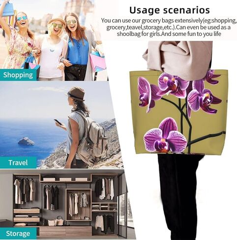 Beautiful Orchids Personalized Tote Bag for Women -Durable Canvas Shoulder Shopping Bag, Foldable Daily Purse in Saudi Arabia