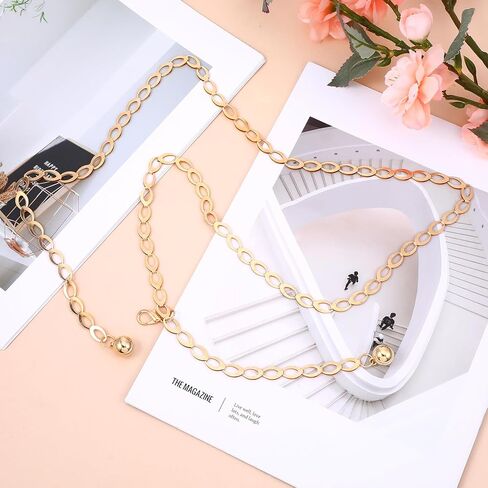 Yolev Gold Waist Chain Adjustable Waist Belt Chain 46 inch Chain Belt for Women Gold Belly Chains Fashion Long Belt Body Belly Jewelry for Dresses Jeans Trouser in Saudi Arabia