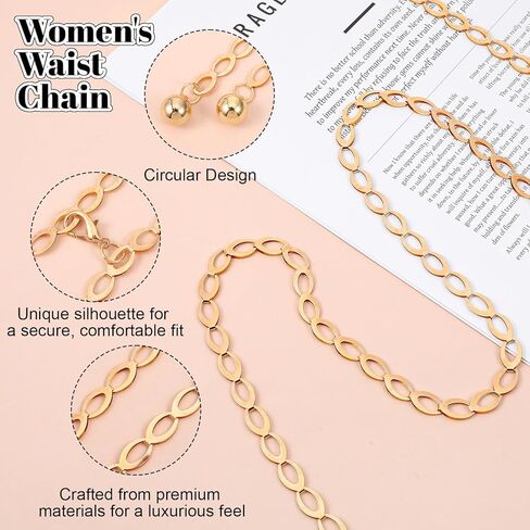 Yolev Gold Waist Chain Adjustable Waist Belt Chain 46 inch Chain Belt for Women Gold Belly Chains Fashion Long Belt Body Belly Jewelry for Dresses Jeans Trouser in Saudi Arabia