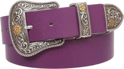 Beltiscool Western Floral Buckle Faux Leather Belt - 1 1/2" Wide, Two-Tone Silver & Gold Buckle Set in Saudi Arabia