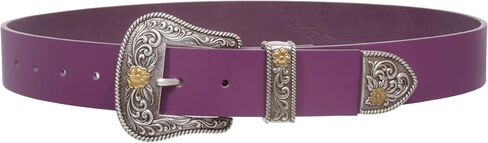 Beltiscool Western Floral Buckle Faux Leather Belt - 1 1/2" Wide, Two-Tone Silver & Gold Buckle Set in Saudi Arabia
