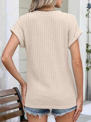 ANRABESS Womens Short Sleeve Henley Shirts V Neck Summer Sweaters 2026 Spring Business Tunic Tops Dressy Casual Work Blouses in Saudi Arabia