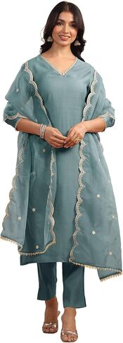 مجموعة كورتا نسائية من Janasya Indian Chanderi Silk Lavender Solid ملابس احتفالية للنساء in Saudi Arabia