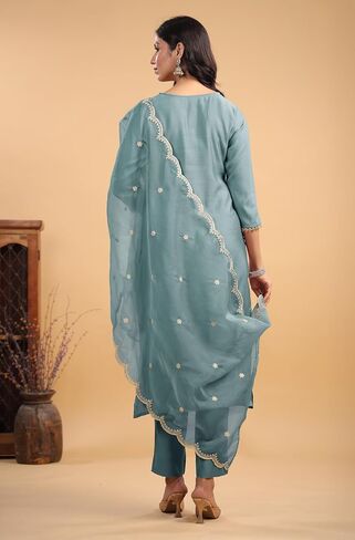مجموعة كورتا نسائية من Janasya Indian Chanderi Silk Lavender Solid ملابس احتفالية للنساء in Kuwait