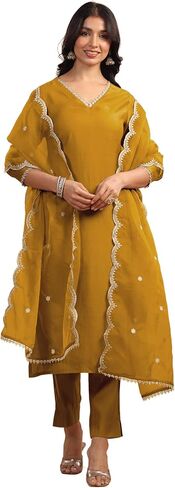 مجموعة كورتا نسائية من Janasya Indian Chanderi Silk Lavender Solid ملابس احتفالية للنساء in Kuwait
