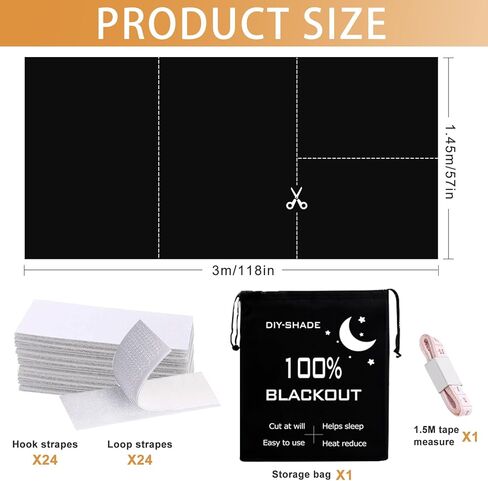 ستائر تعتيم 100% لغرفة النوم مقاس 57 × 118 بوصة، ظلال تعتيم قابلة للإزالة بدون حفر، غطاء نافذة أسود مؤقت محمول، ستائر سوداء للاستخدام في الحضانة أو النوم أو السفر أو المركبات الترفيهية أو المستأجر in Kuwait