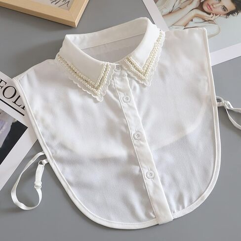 WENLOOY بلوزة أنيقة لؤلؤية قابلة للفصل بياقة ديكي نصف قمصان بياقة صناعية للنساء والفتيات in Kuwait