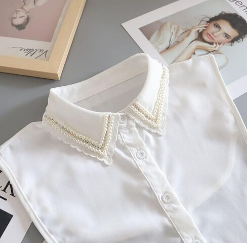 WENLOOY بلوزة أنيقة لؤلؤية قابلة للفصل بياقة ديكي نصف قمصان بياقة صناعية للنساء والفتيات in Kuwait