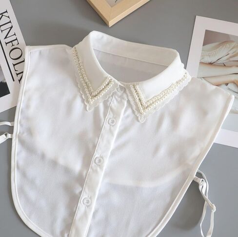 WENLOOY بلوزة أنيقة لؤلؤية قابلة للفصل بياقة ديكي نصف قمصان بياقة صناعية للنساء والفتيات in Kuwait