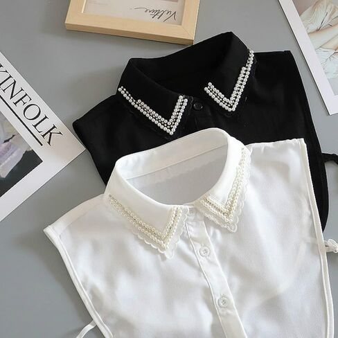 WENLOOY بلوزة أنيقة لؤلؤية قابلة للفصل بياقة ديكي نصف قمصان بياقة صناعية للنساء والفتيات in Kuwait