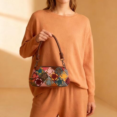 Ladies' genuine leather handbag, 3D carved flower, small crossbody bag, colorful shoulder bag, small wallet, detachable shoulder strap in Saudi Arabia