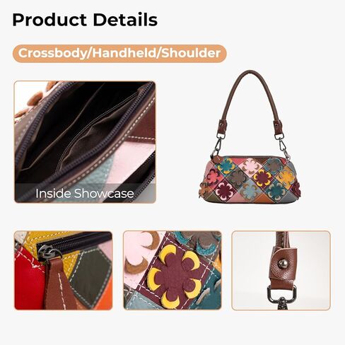 Ladies' genuine leather handbag, 3D carved flower, small crossbody bag, colorful shoulder bag, small wallet, detachable shoulder strap in Saudi Arabia