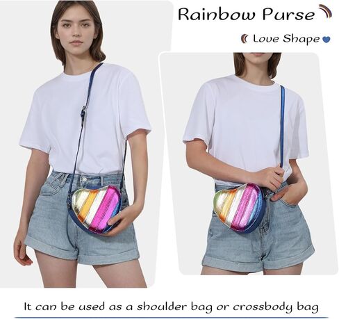 Heart Shaped Purse for Women, Rainbow Patchwork Heart Shoulder Handbag for Girl in Saudi Arabia
